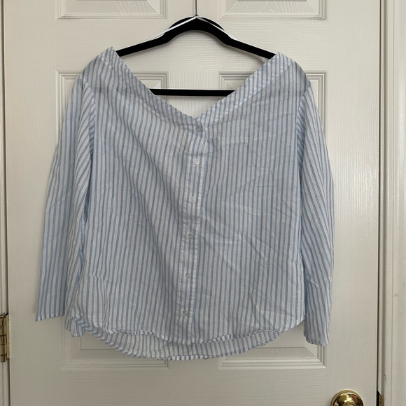 Off the Shoulder Striped Button Up - Picture 3 of 5